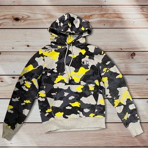 Champion Yellow Camo Hoodie SMALL Pre owned EUC